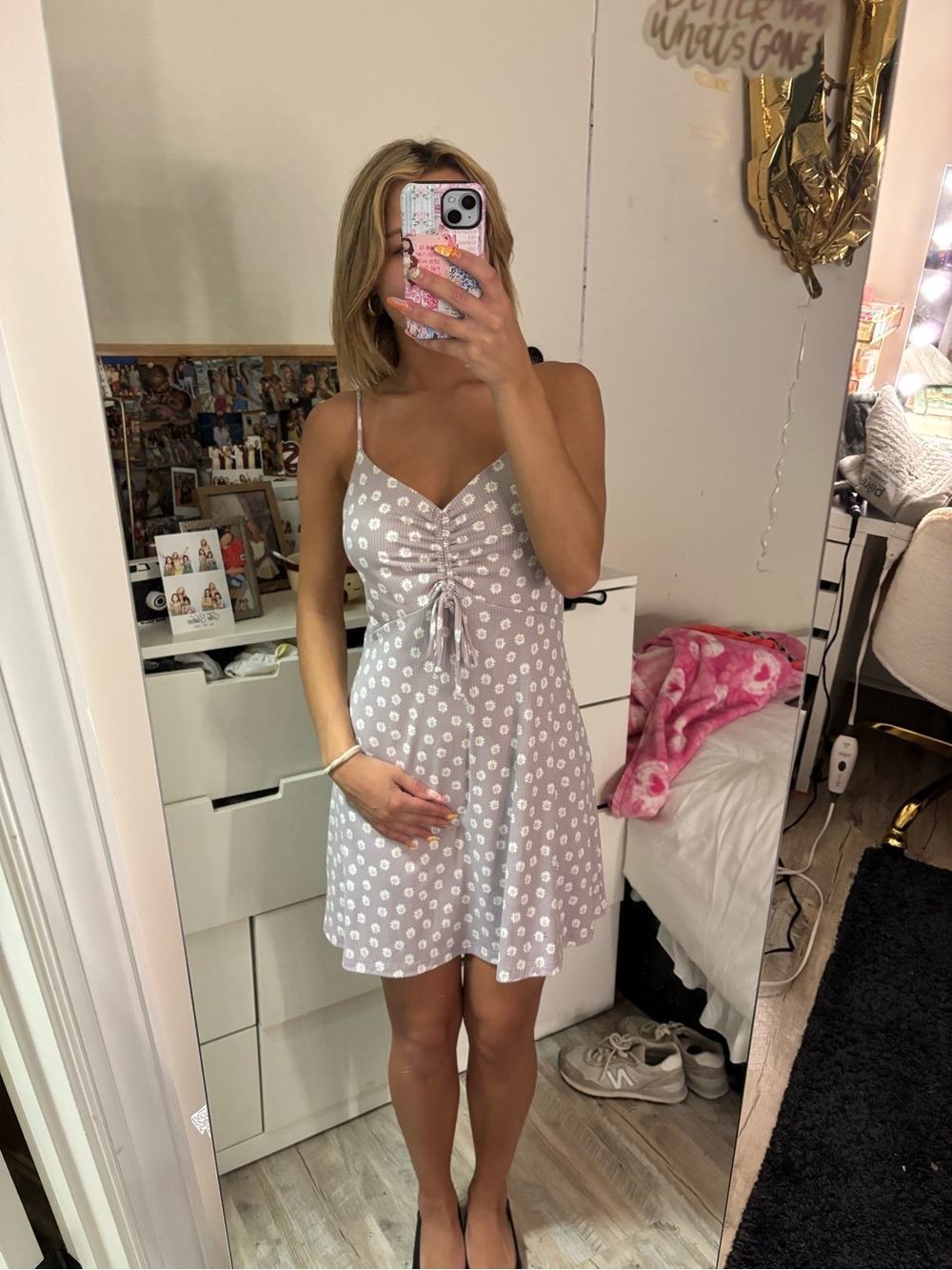 Altar'd State Lavender Daisy Tie-Front Spaghetti Strap Mini Dress